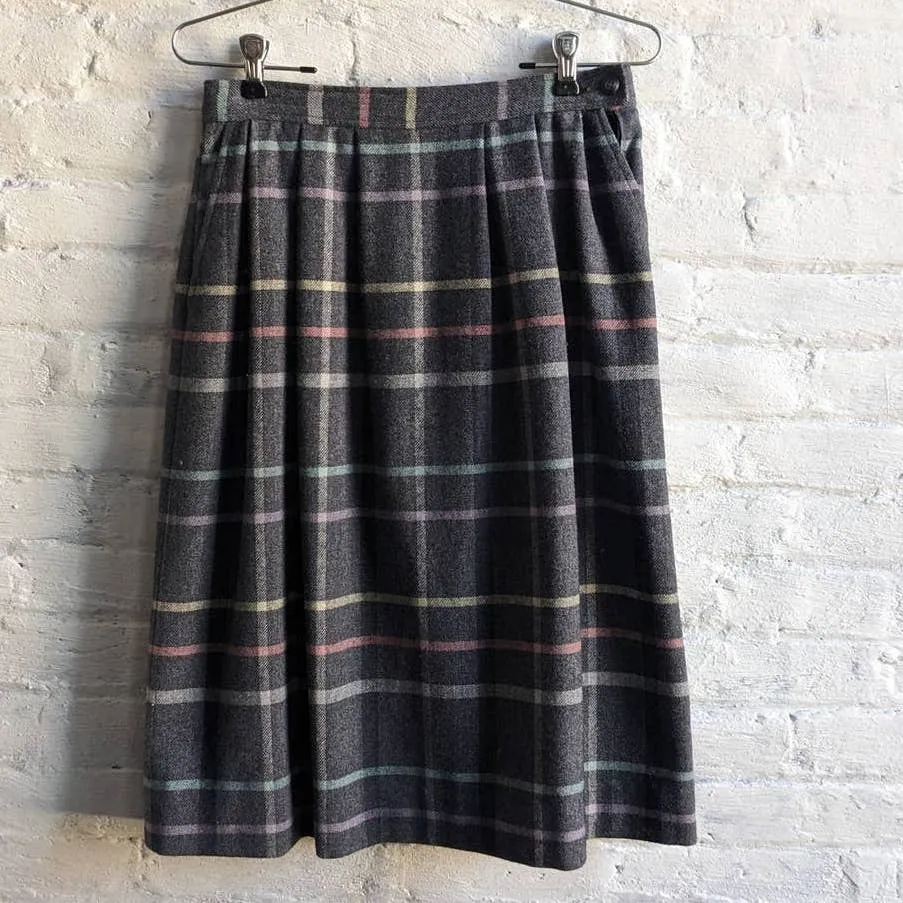 70s Vintage Pendleton Wool Grunge Skirt Pastel Rainbow Stripe Plaid Tartan Skirt