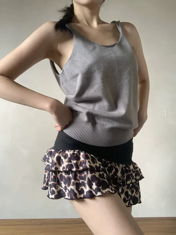 Aleyna Leopard Layered Mini Skirt