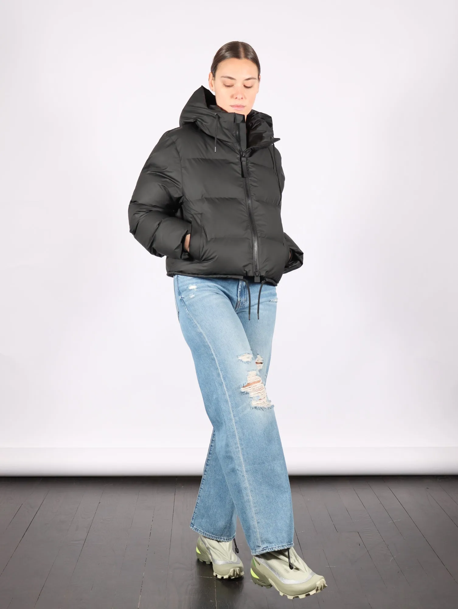 Alta Short Puffer Jacket in Black by RAINS