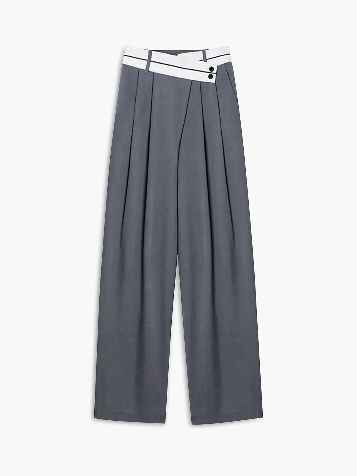 Asymmetrical Contrast Waistband Trendy Wide Leg Dress Pants