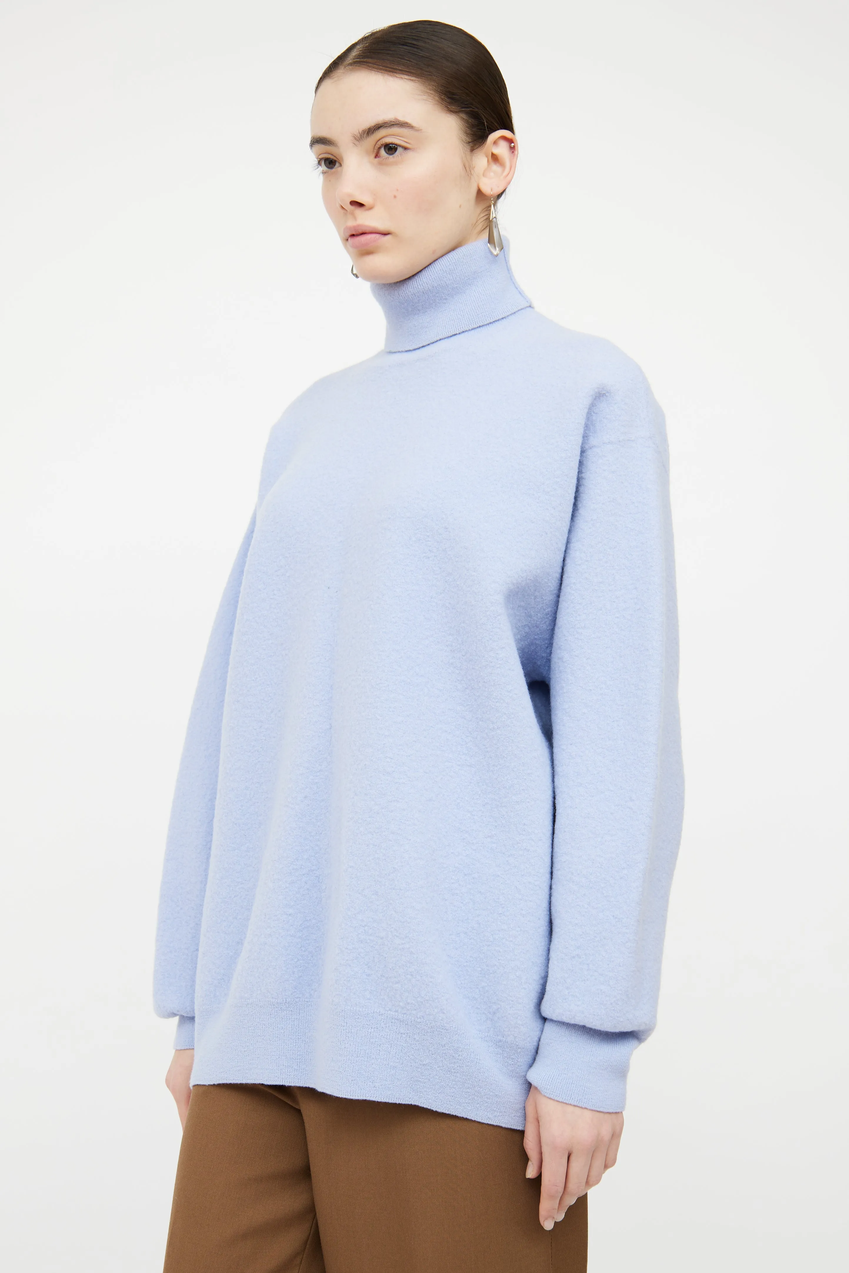 Blue Wool Knit Turtleneck