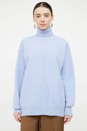 Blue Wool Knit Turtleneck