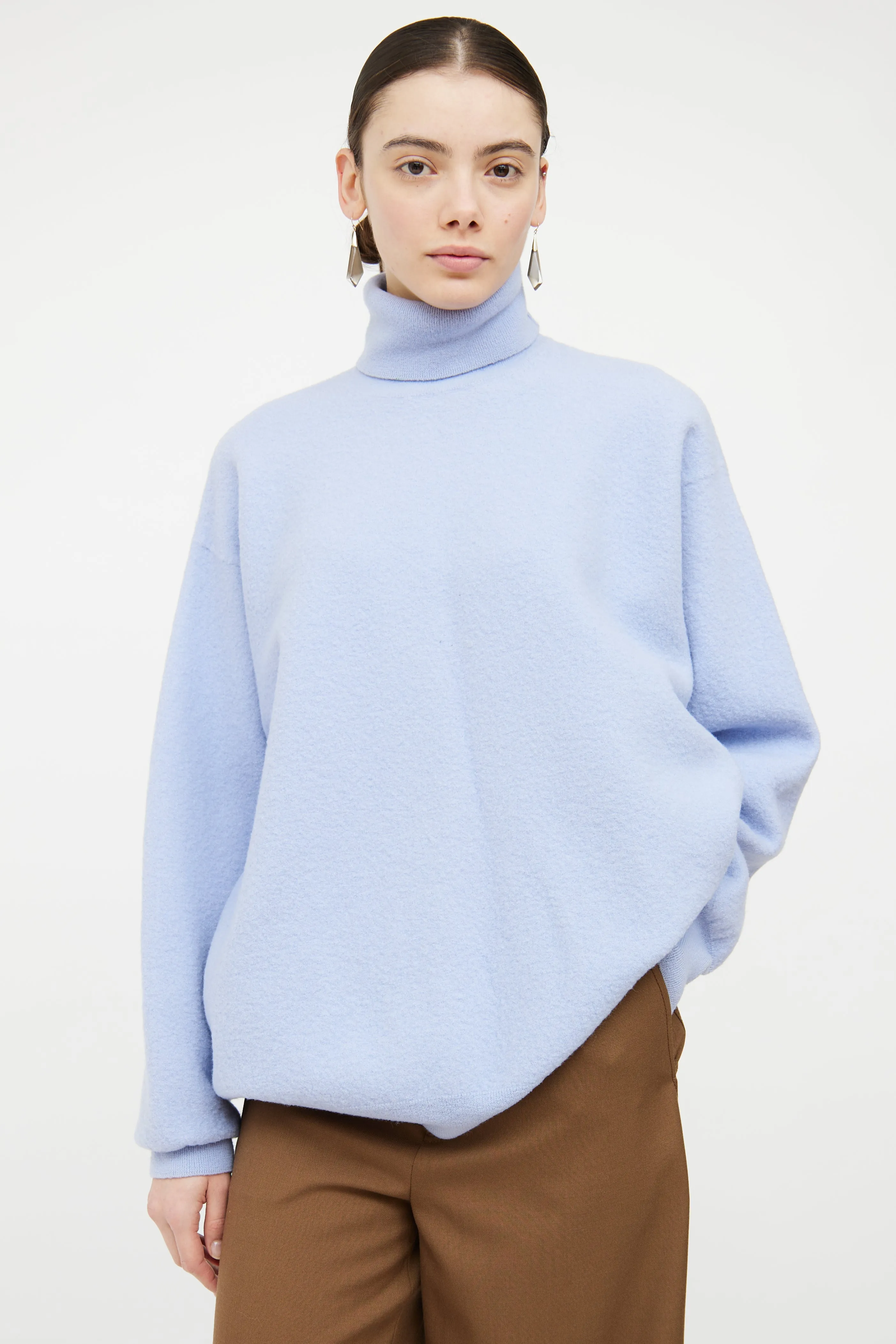 Blue Wool Knit Turtleneck