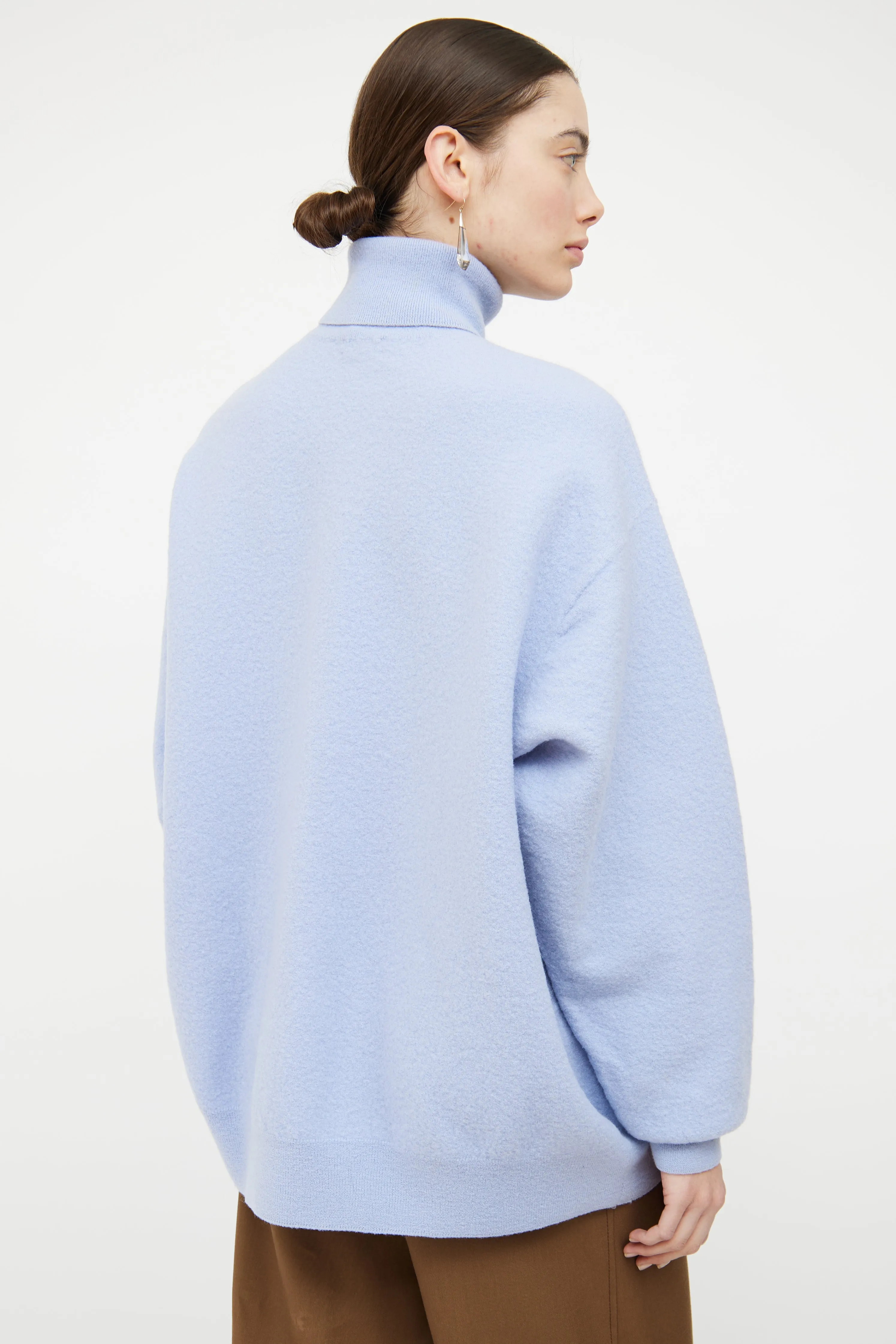 Blue Wool Knit Turtleneck