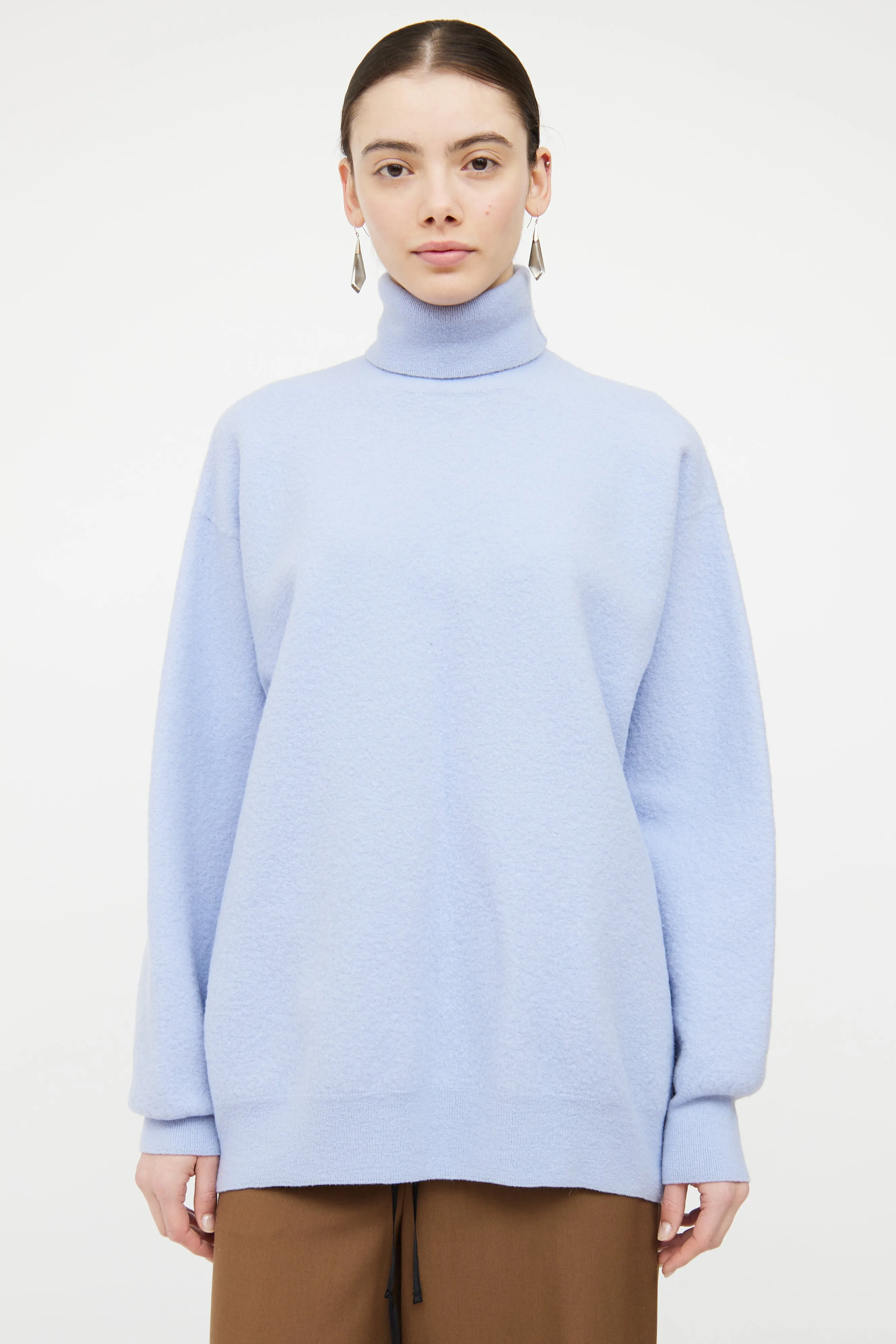 Blue Wool Knit Turtleneck