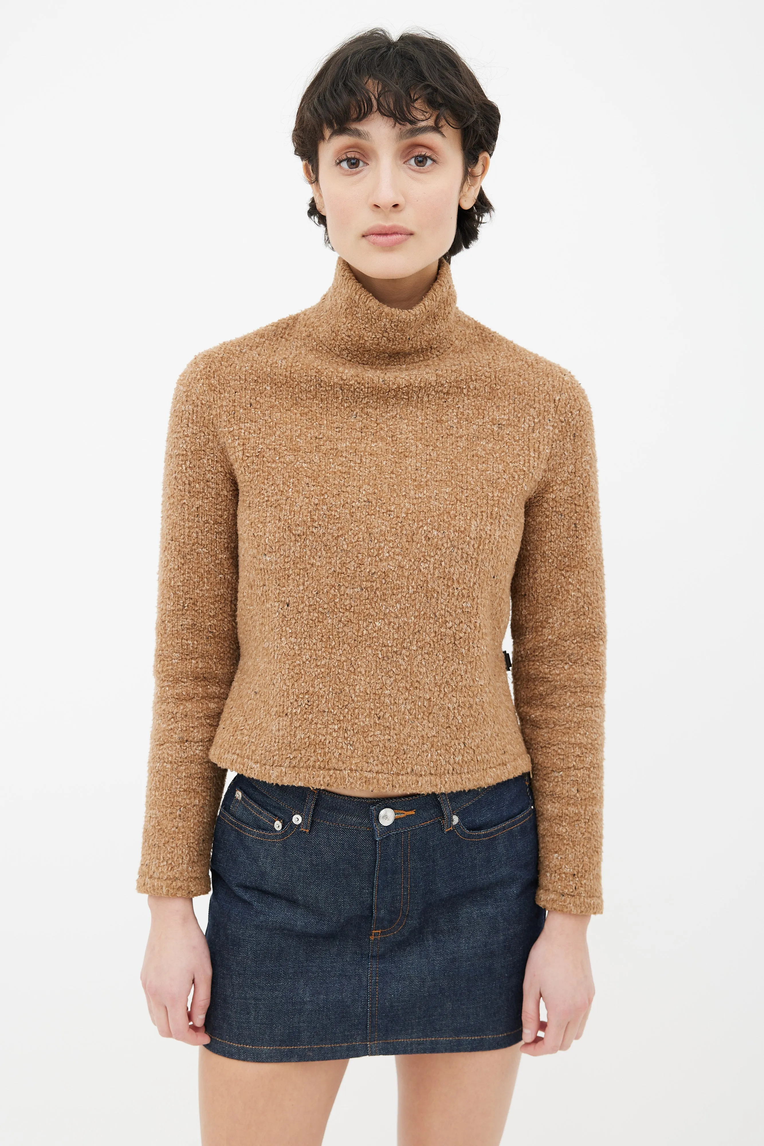 Brown & Green Panelled Buckle Turtleneck