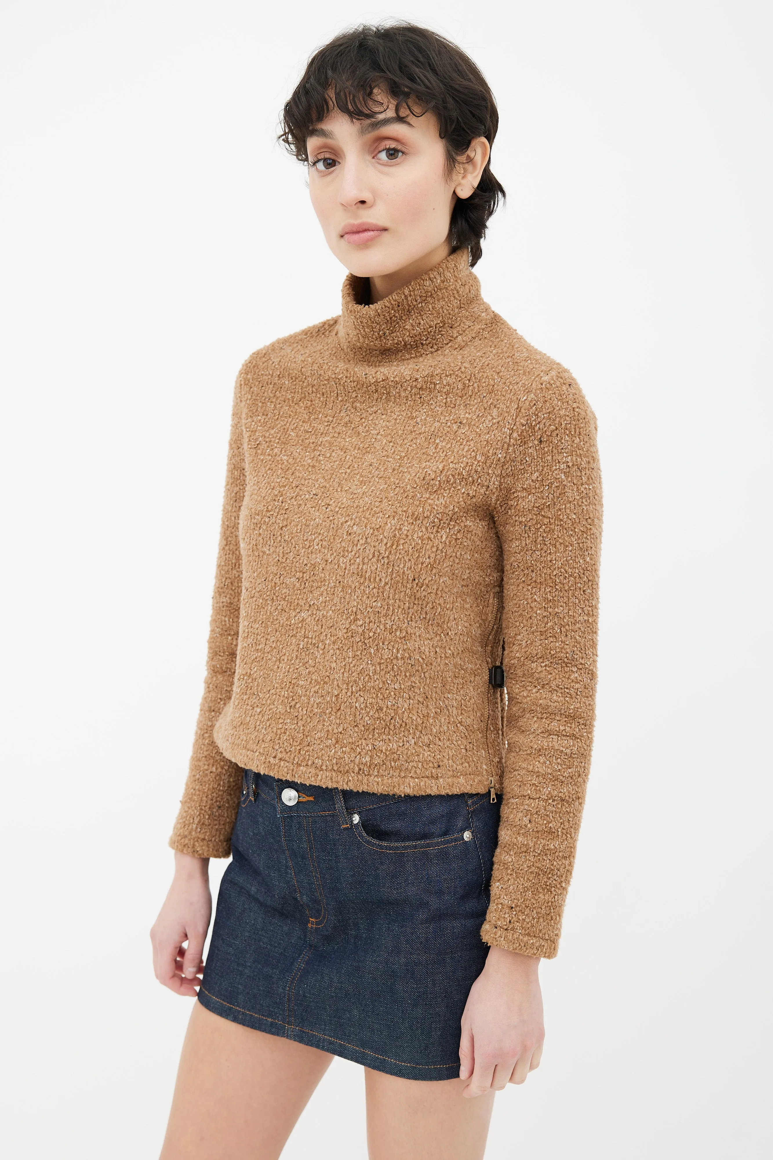 Brown & Green Panelled Buckle Turtleneck