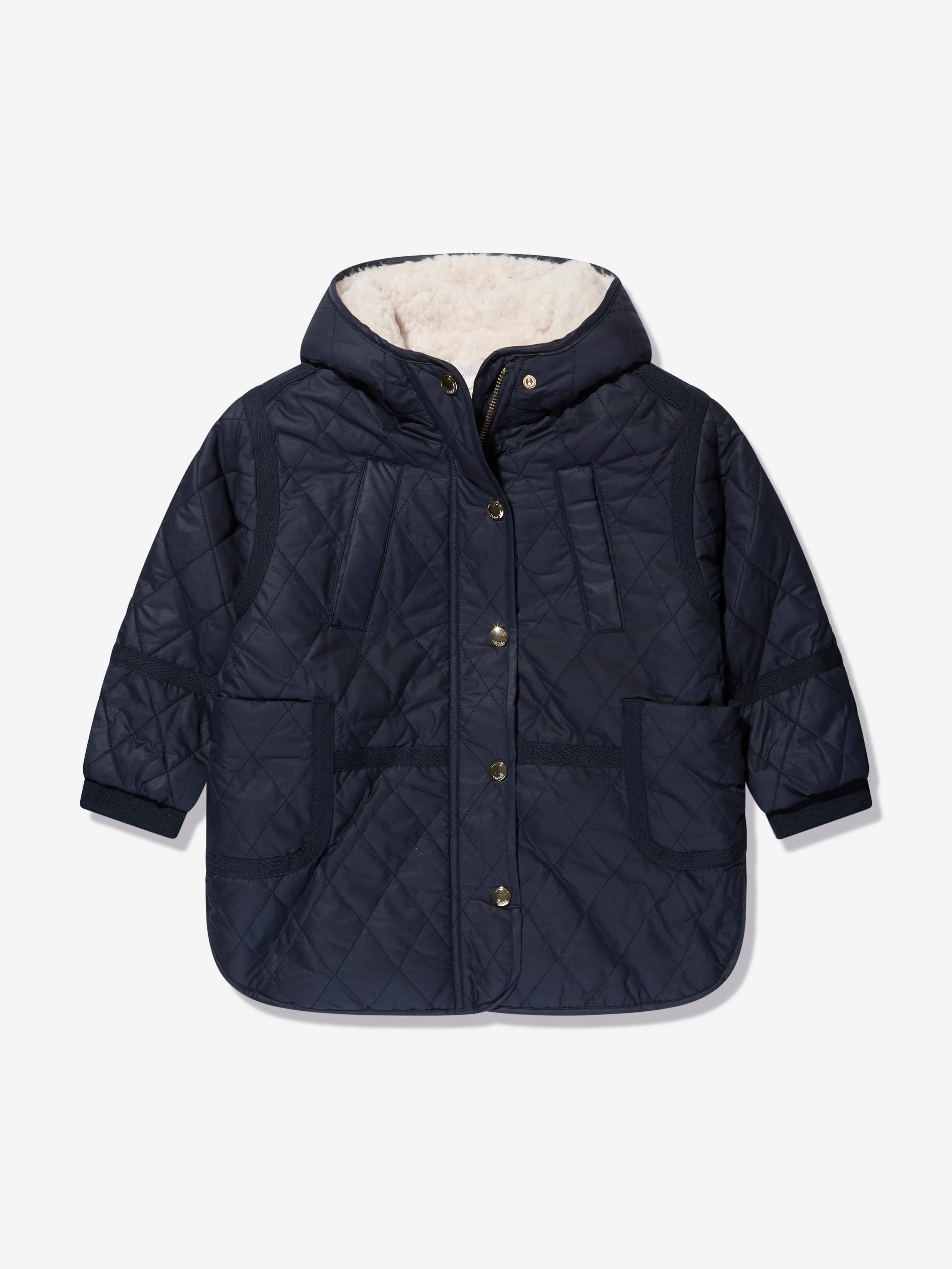 Chloé Girls Long Quilted Jacket in Navy