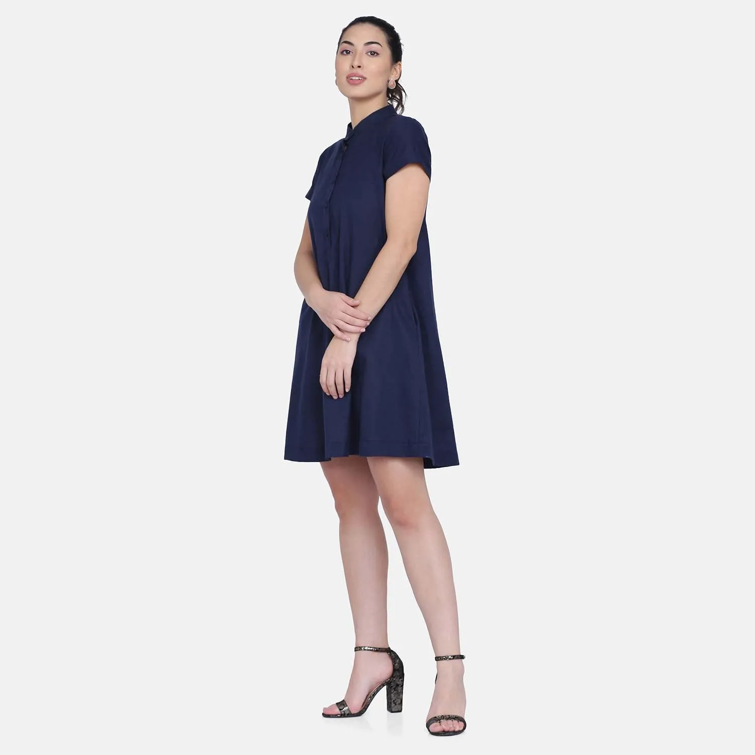 Comfortable Navy Blue Cotton Ladies Sundress