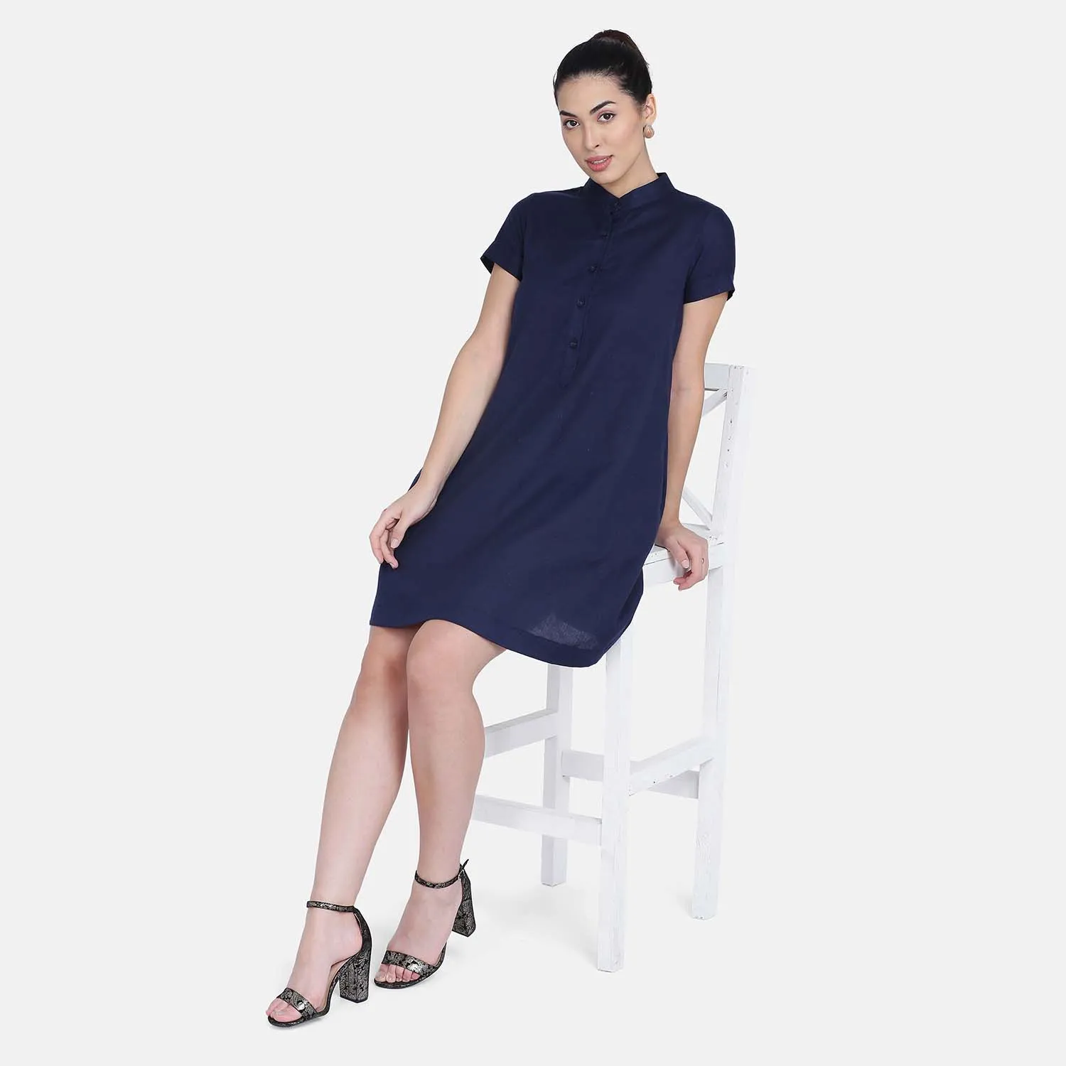 Comfortable Navy Blue Cotton Ladies Sundress