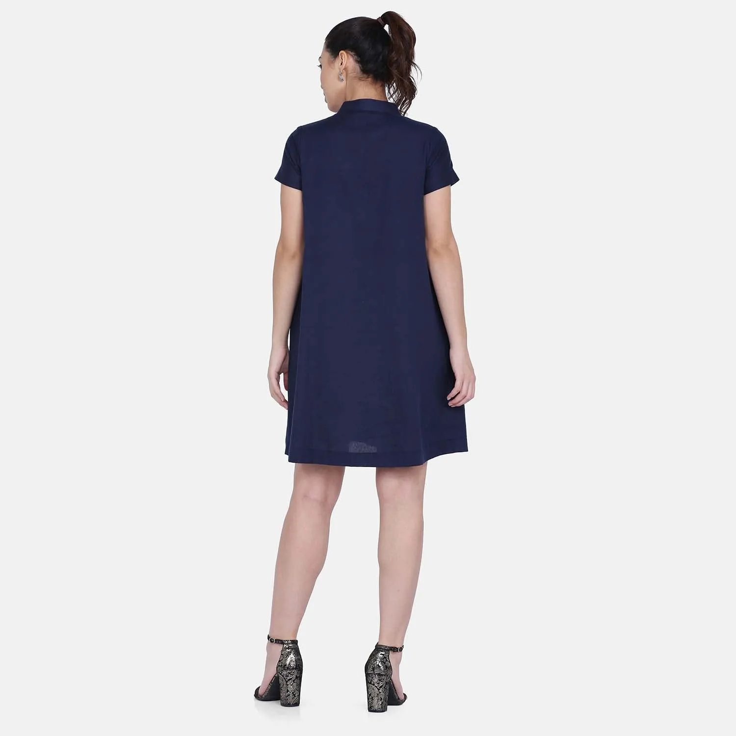 Comfortable Navy Blue Cotton Ladies Sundress