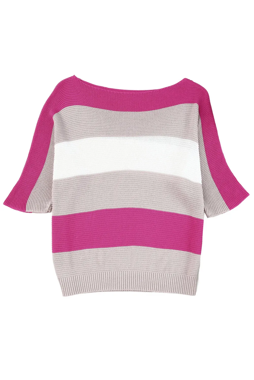 Contrast Stripe Knit Half Sleeve Sweater