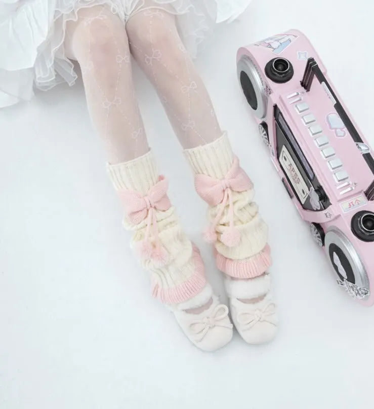 Cozy Pink Ribbed Bow Leg Warmers