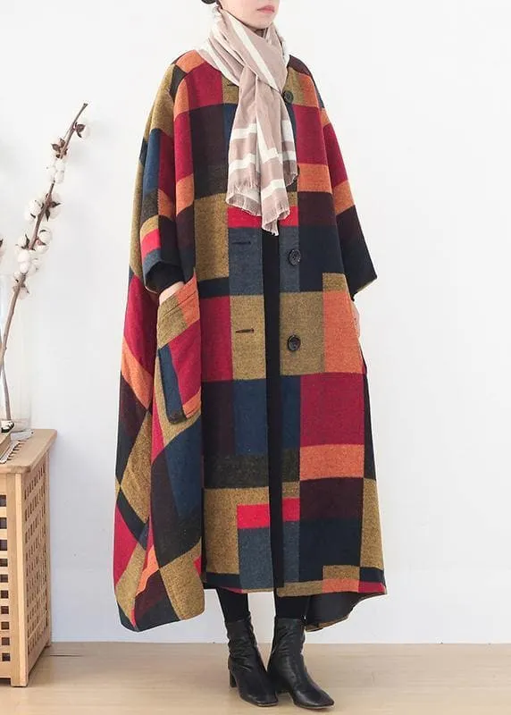 Elegant oversize long coats wild outwear yellow plaid winter wool overcoat