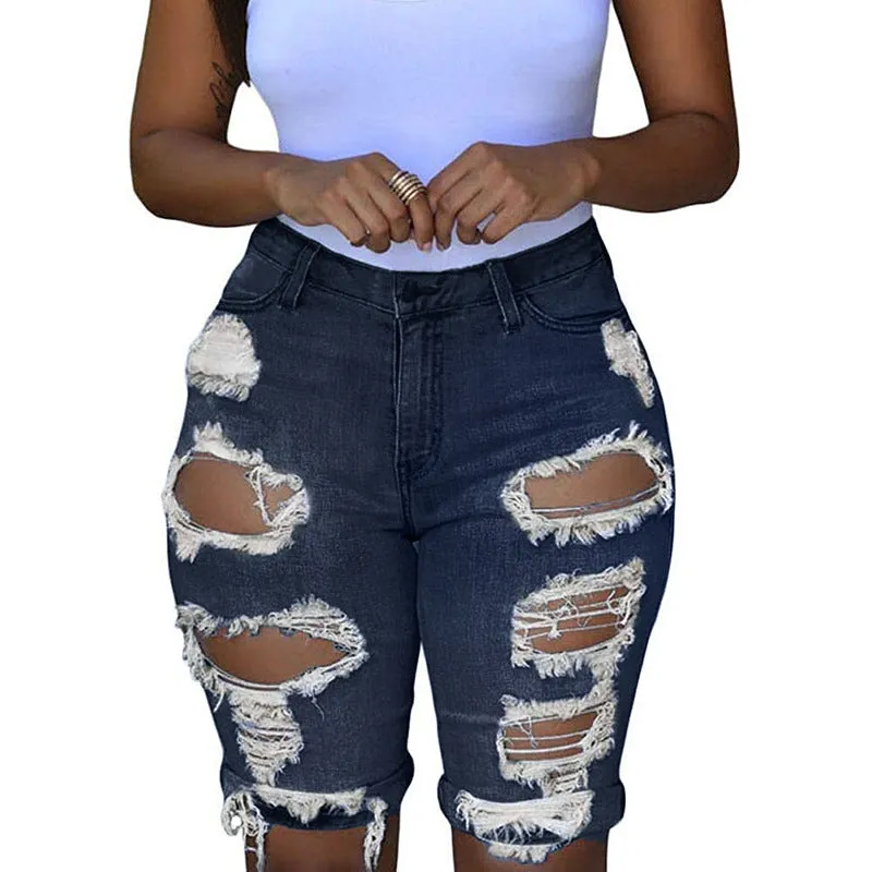 Europe Summer Personality Ripped Denim Pants Women Bermuda Shorts Trendy Bermuda Shorts