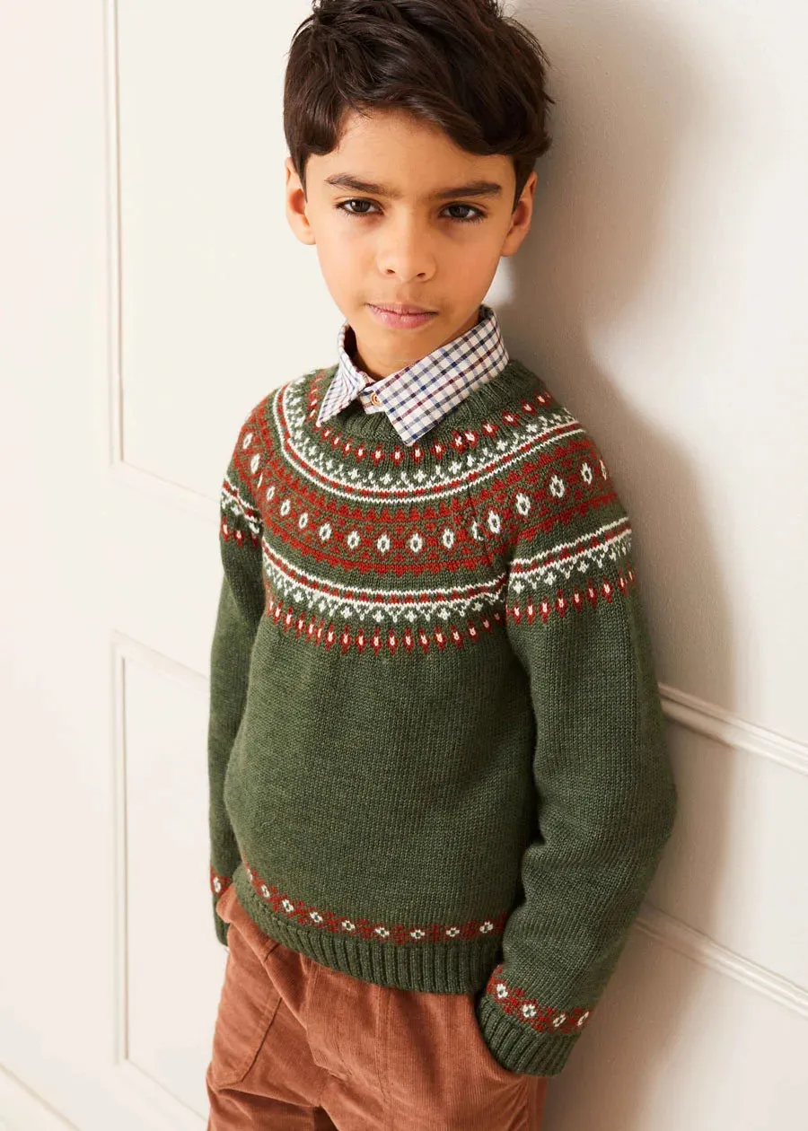 Fair Isle Merino Wool Jumper in Green (4-10yrs)