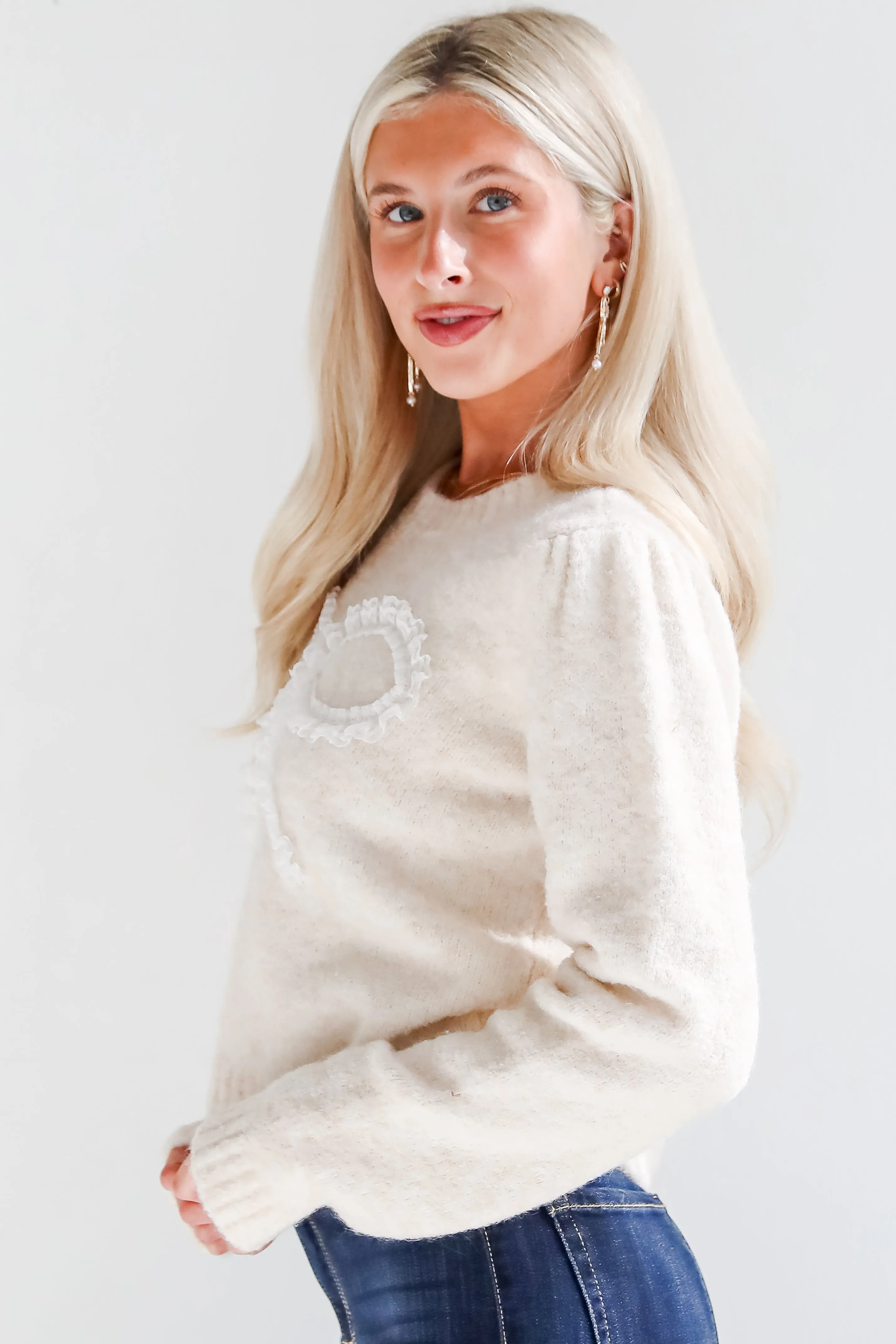 FINAL SALE - Constantly A Cutie Cream Lace Bow Sweater