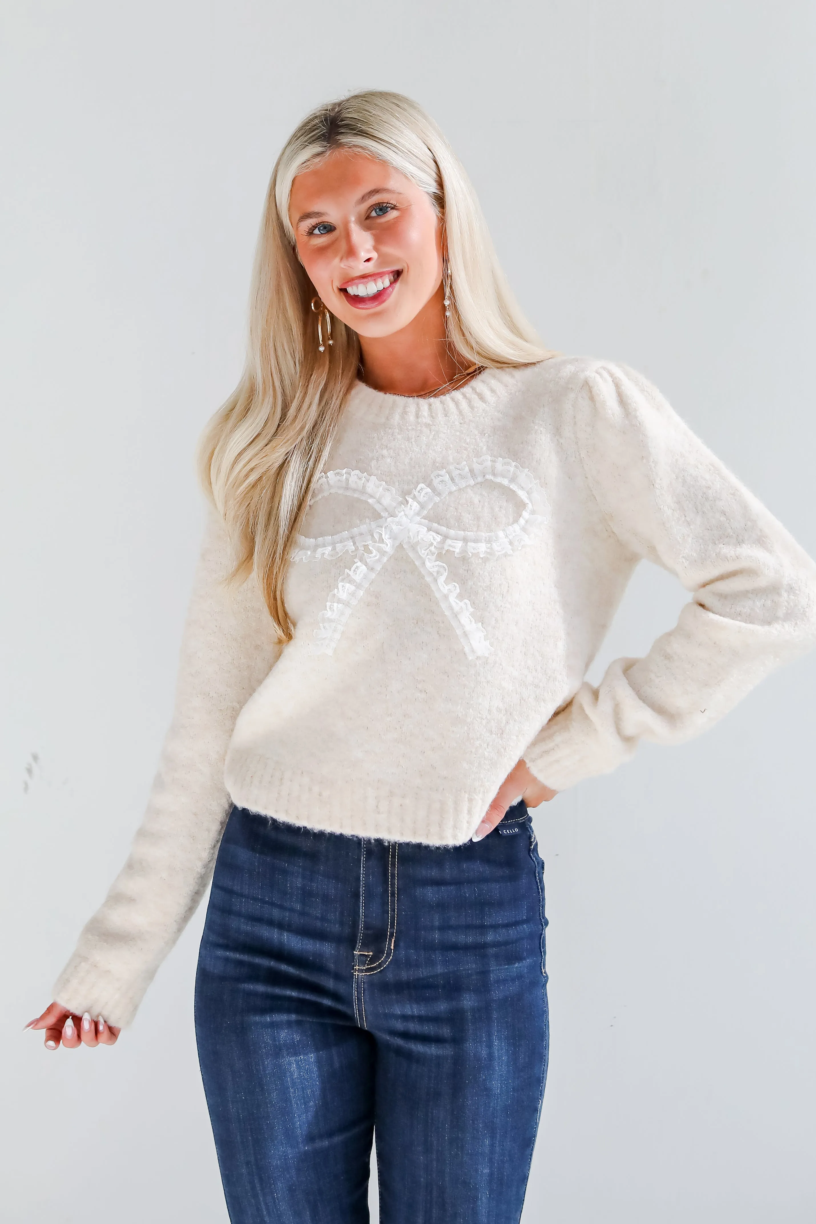 FINAL SALE - Constantly A Cutie Cream Lace Bow Sweater