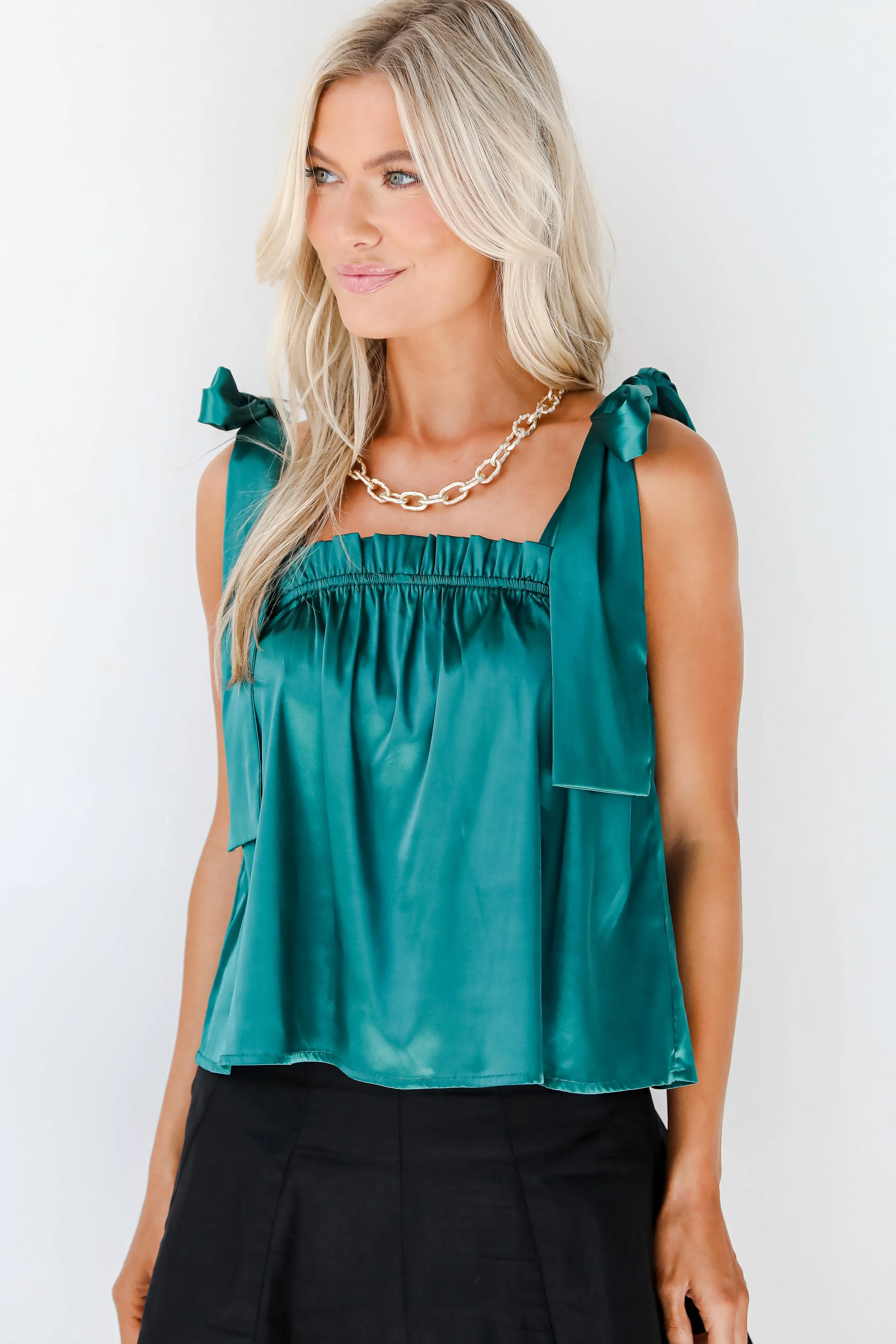 FINAL SALE - Exceptional Charmer Green Satin Tank