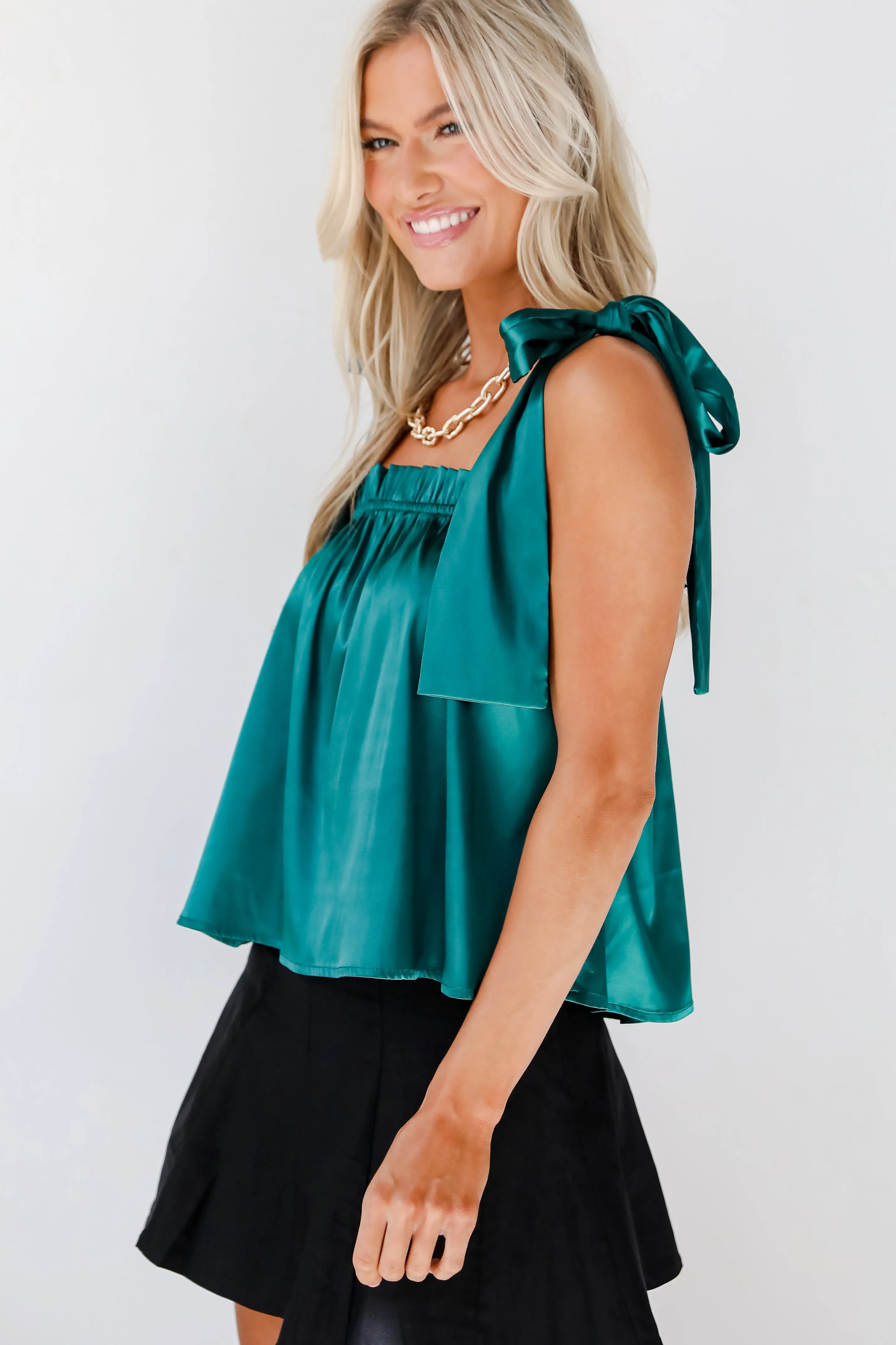 FINAL SALE - Exceptional Charmer Green Satin Tank