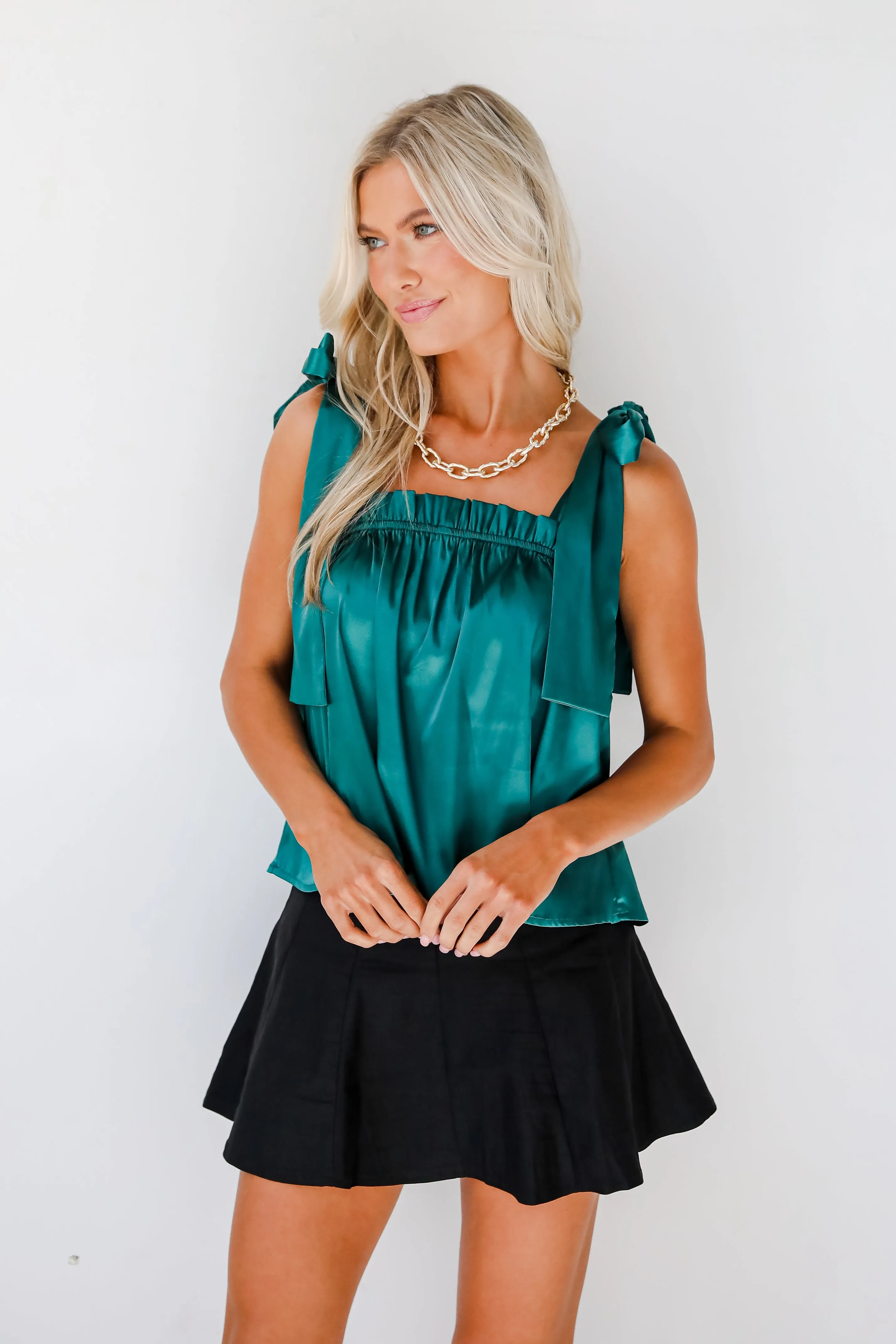 FINAL SALE - Exceptional Charmer Green Satin Tank