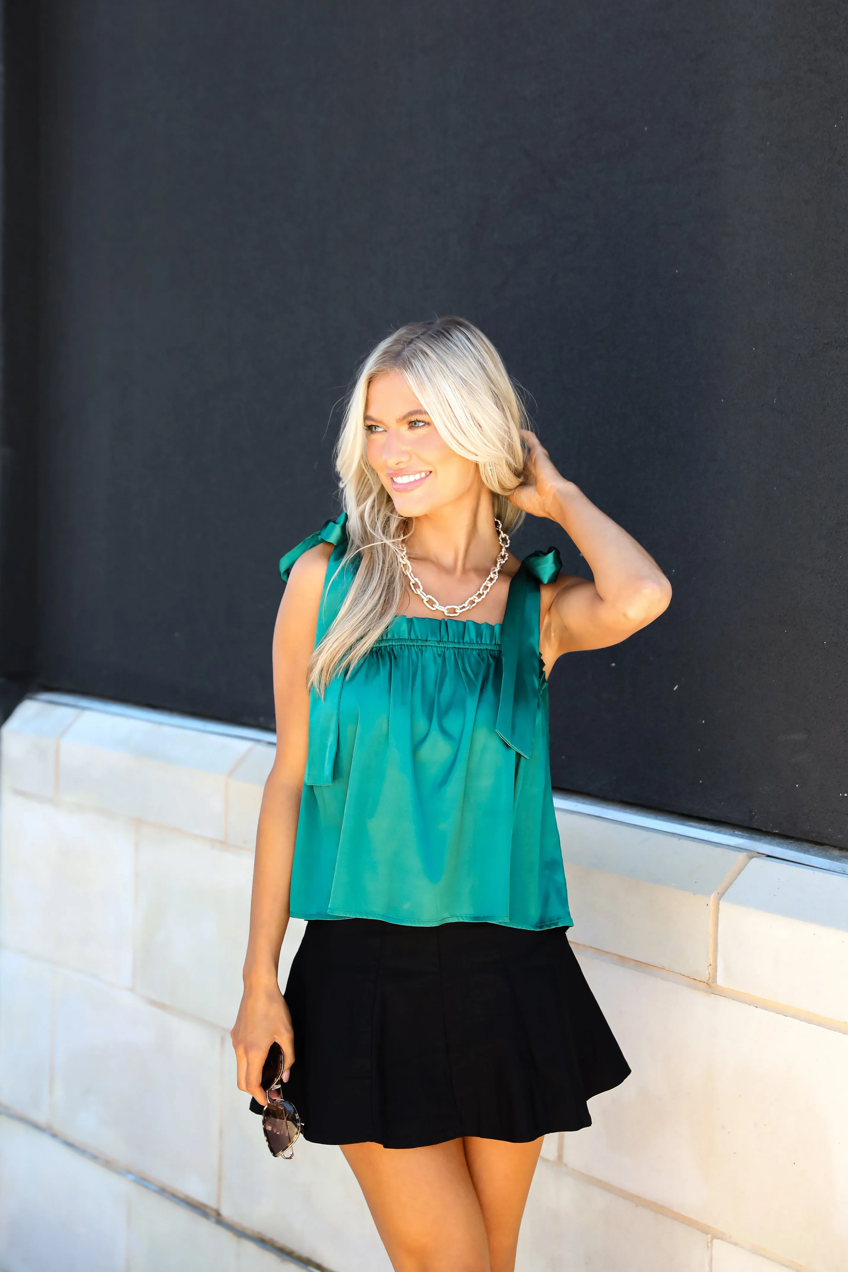 FINAL SALE - Exceptional Charmer Green Satin Tank