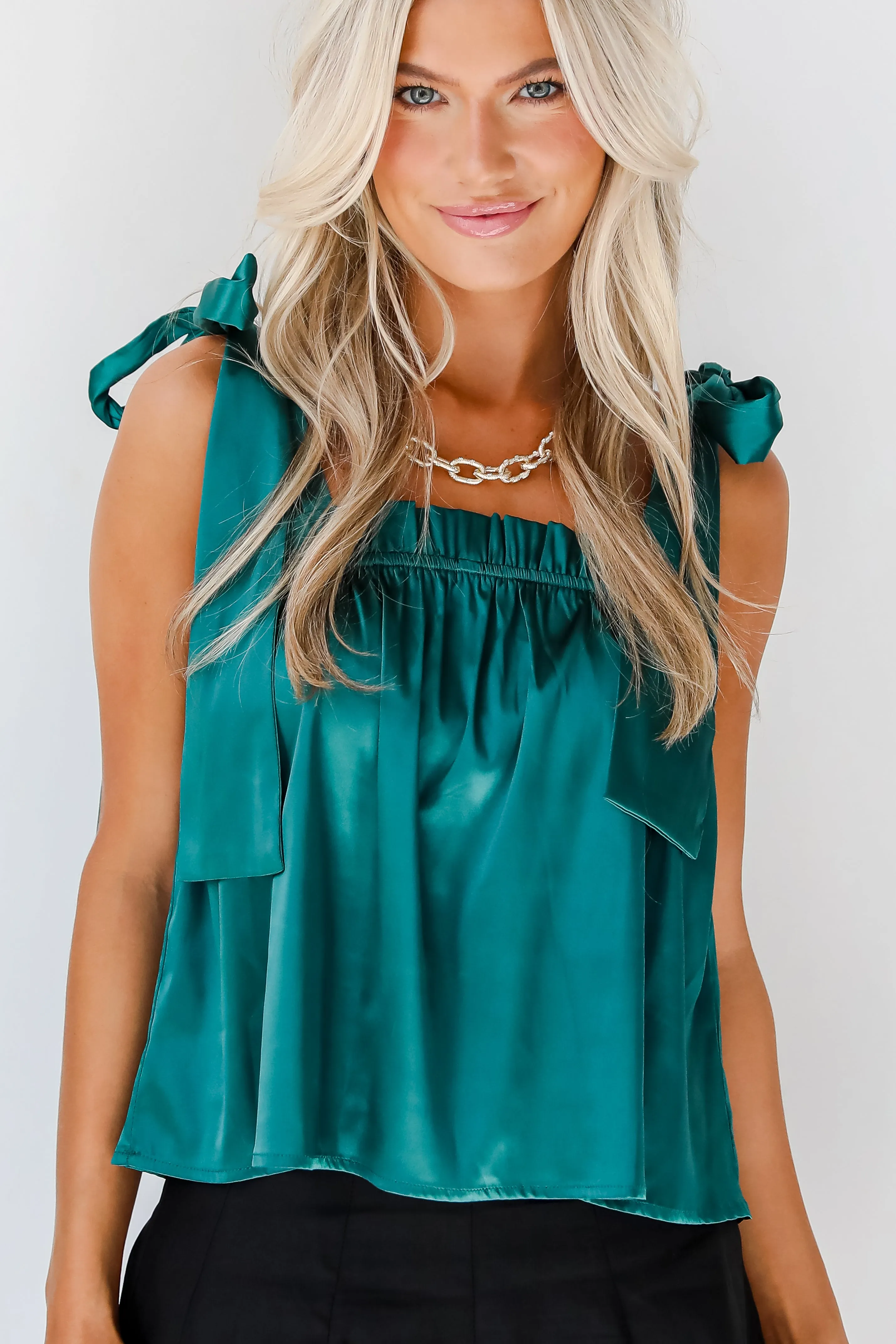 FINAL SALE - Exceptional Charmer Green Satin Tank