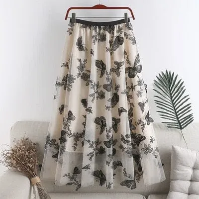 Flowers & Butterflies Asymmetrical Midi Skirt