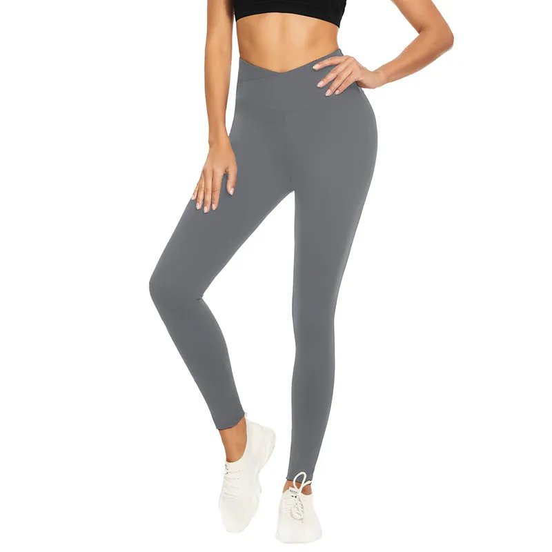 Fullsoft Womens Cross Waist Leggings High Waisted Yoga Pants Grey