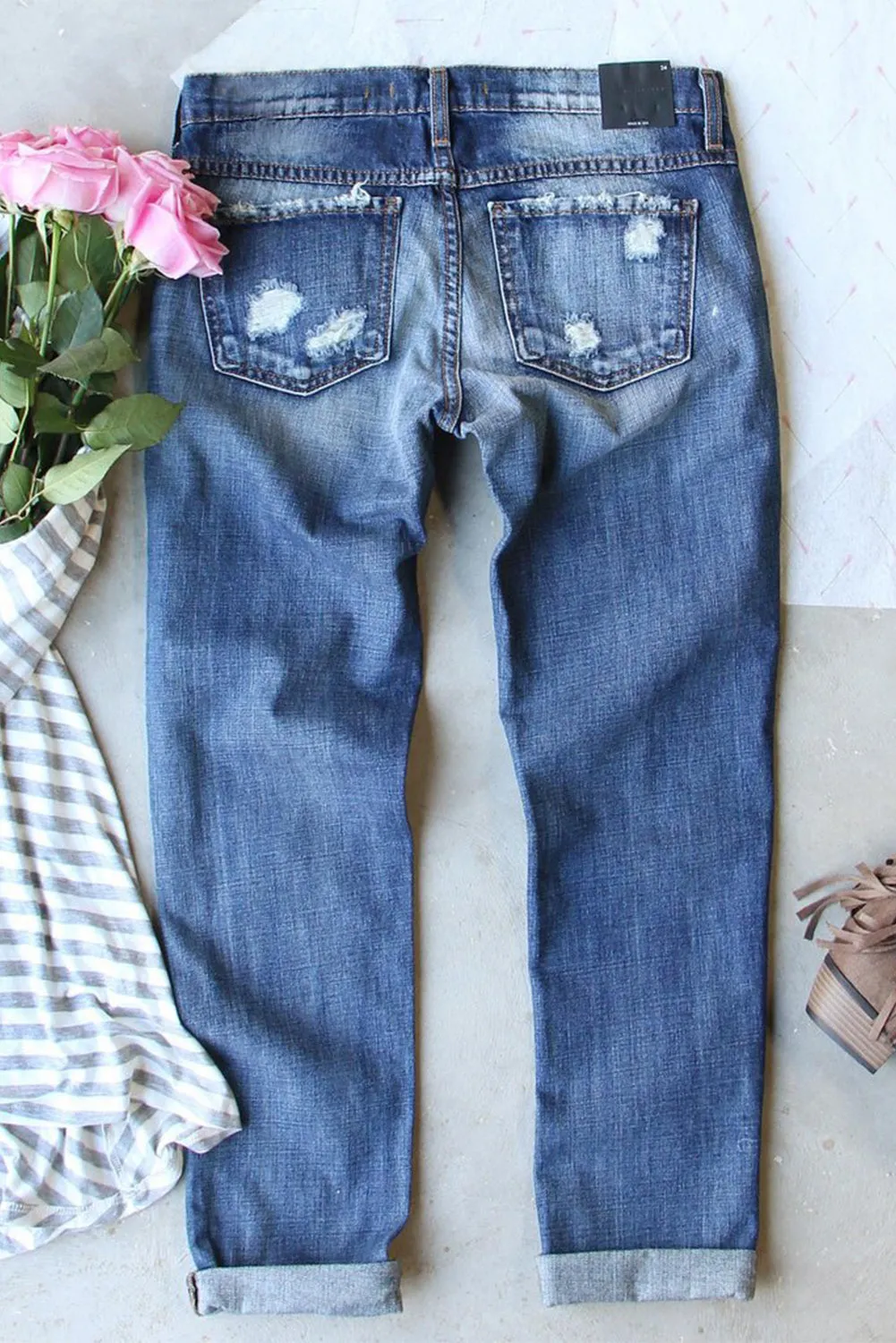 Glitter Clover Insert Distressed Jeans