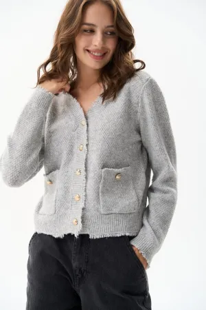 Grey Buttoned Knit Cardigan