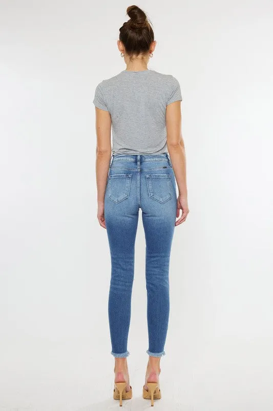 High Rise Fray Hem Ankle Skinny Jeans