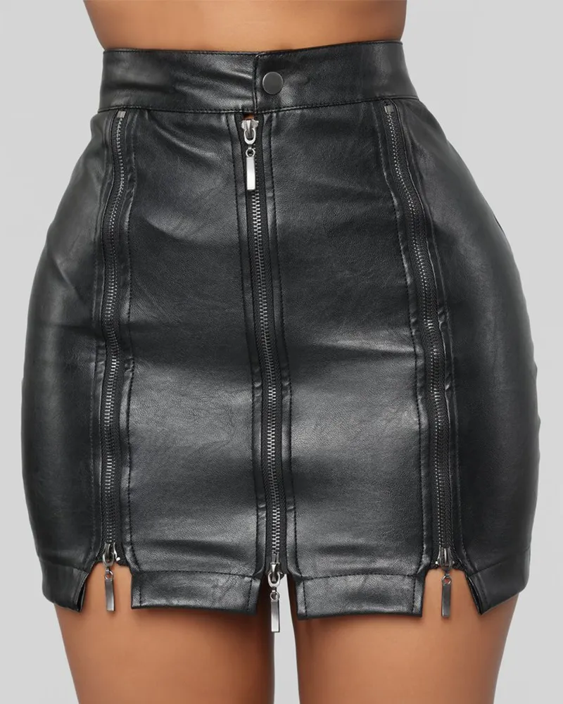 High-Waisted Bag Hips Zippered Spliced Short Skirt