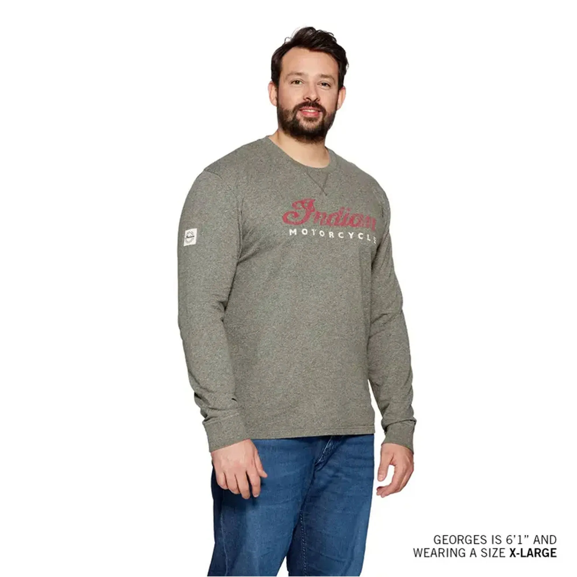 Indian Motorcycle Mens 2 Color Script Longsleeve T-Shirt Gray