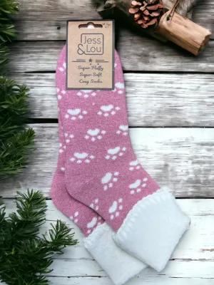 Jess & Lou Cozy Cuff Socks - Perfect Paws Pink