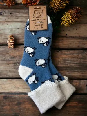 Jess & Lou Cozy Cuff Socks - Sheep Blue