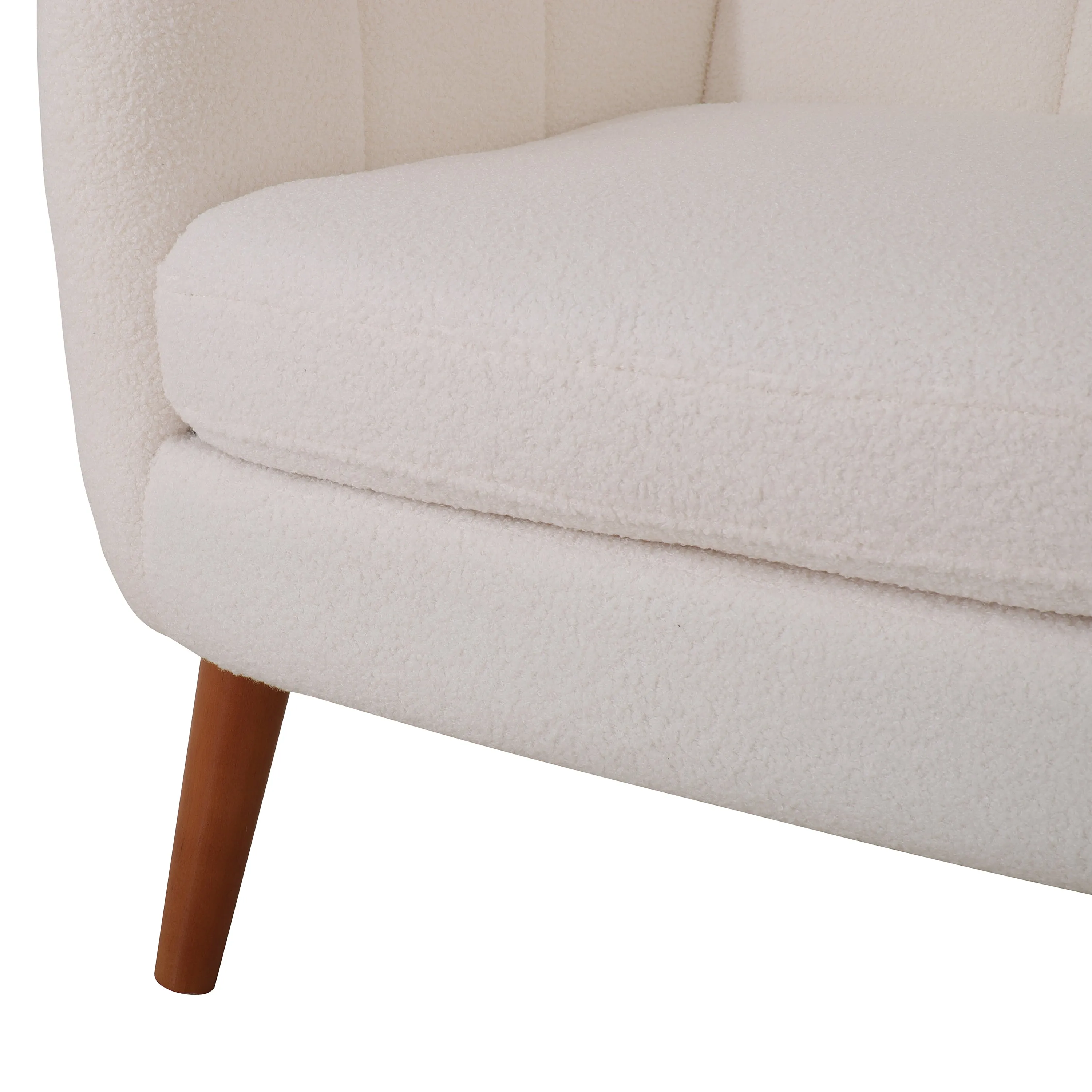 Kanes Modern Retro Upholstered Teddy Wool Accent Chair with Tapered Birch wood Legs, Beige