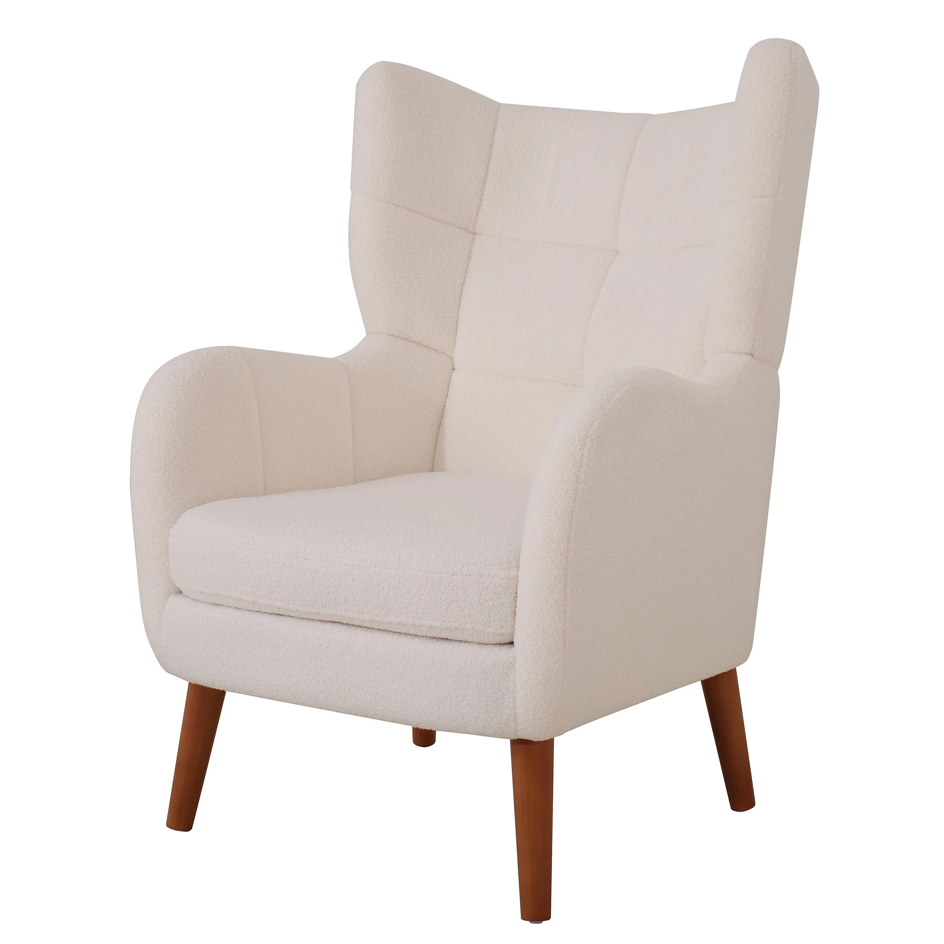 Kanes Modern Retro Upholstered Teddy Wool Accent Chair with Tapered Birch wood Legs, Beige