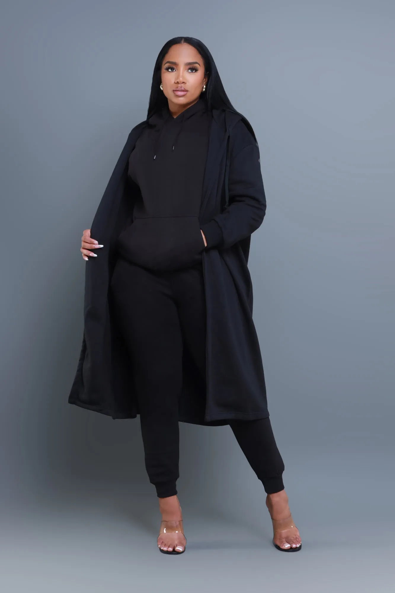 Keep Secrets Longline Hooded Jacket - Black