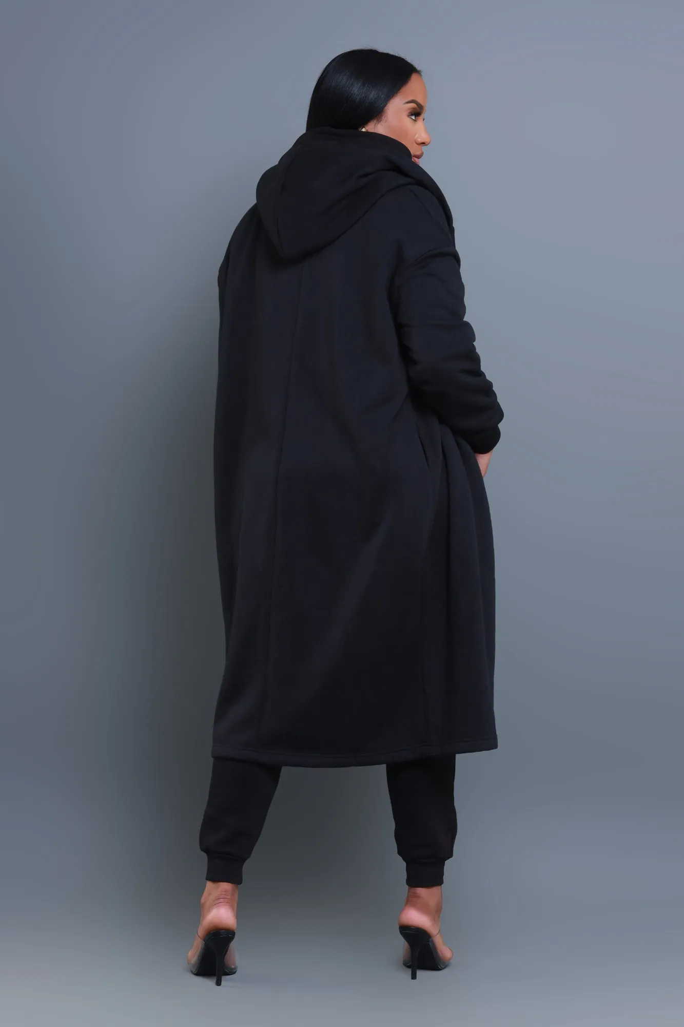 Keep Secrets Longline Hooded Jacket - Black