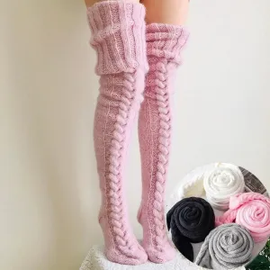 Knitted Knee High Leg Warmers Cozy Wool Winter Socks