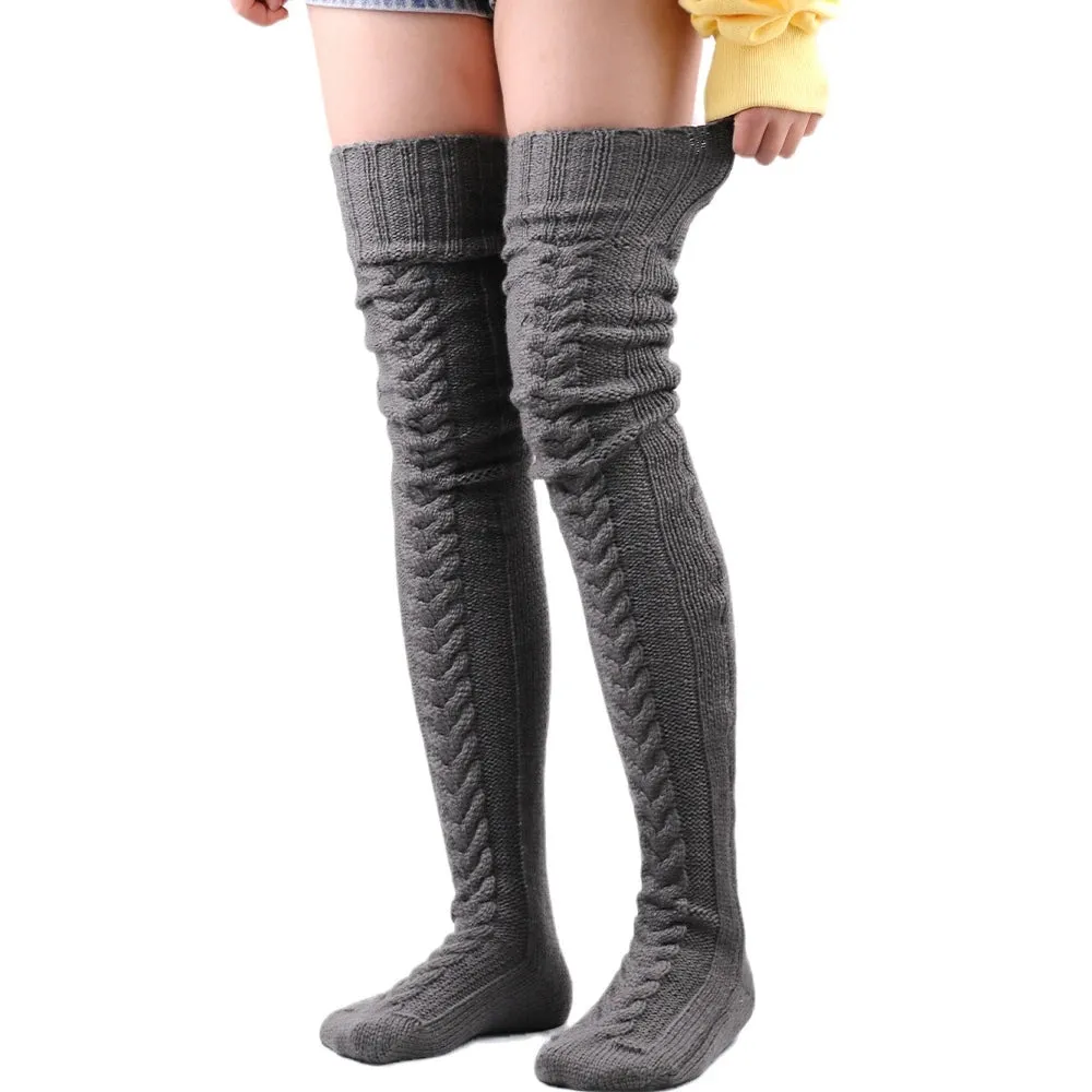 Knitted Knee High Leg Warmers Cozy Wool Winter Socks