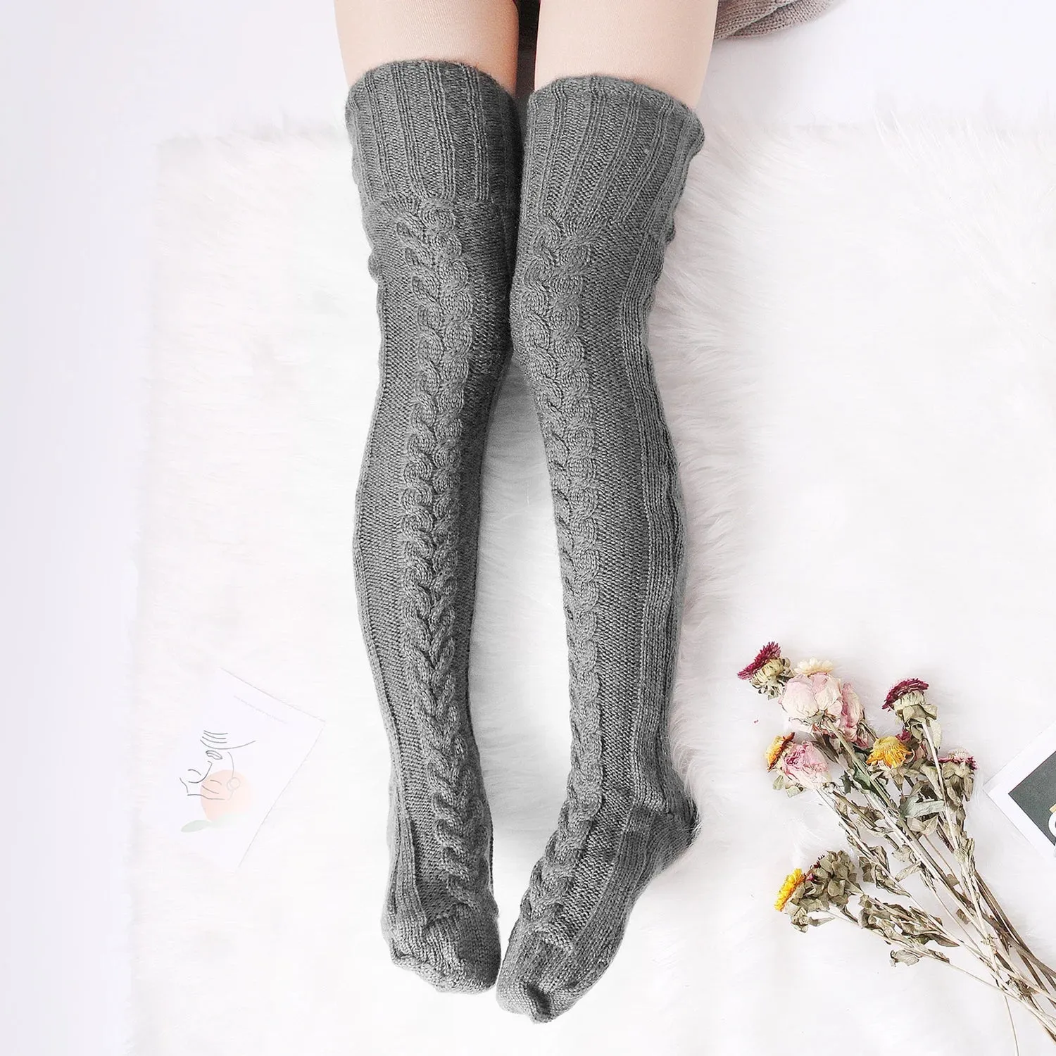 Knitted Knee High Leg Warmers Cozy Wool Winter Socks