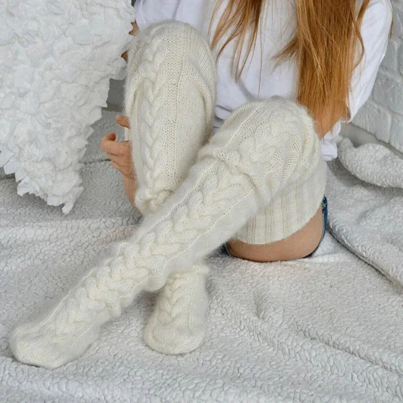 Knitted Knee High Leg Warmers Cozy Wool Winter Socks