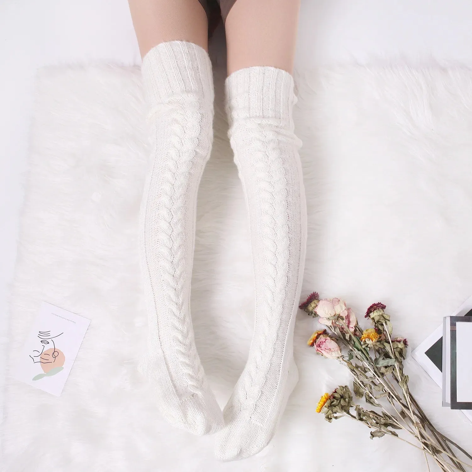 Knitted Knee High Leg Warmers Cozy Wool Winter Socks