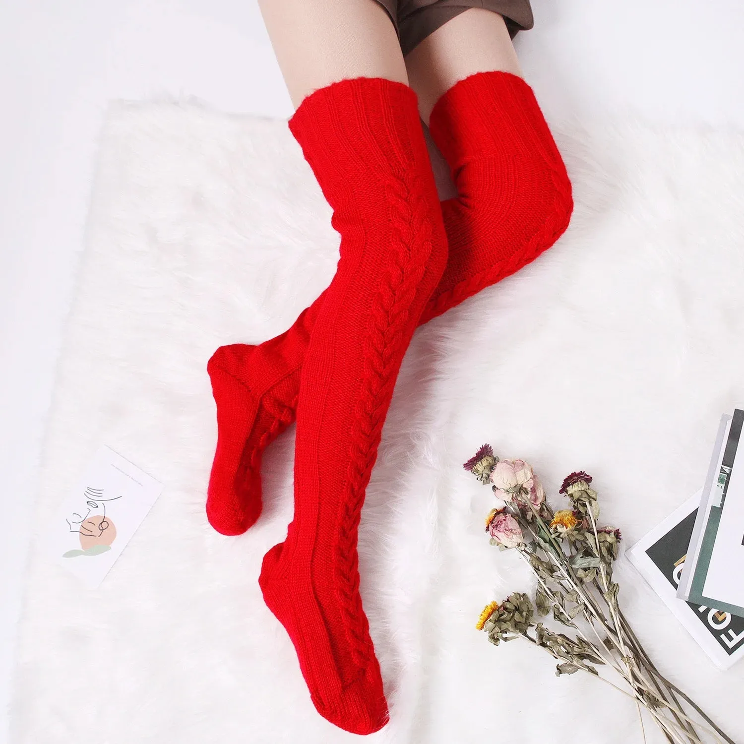 Knitted Knee High Leg Warmers Cozy Wool Winter Socks