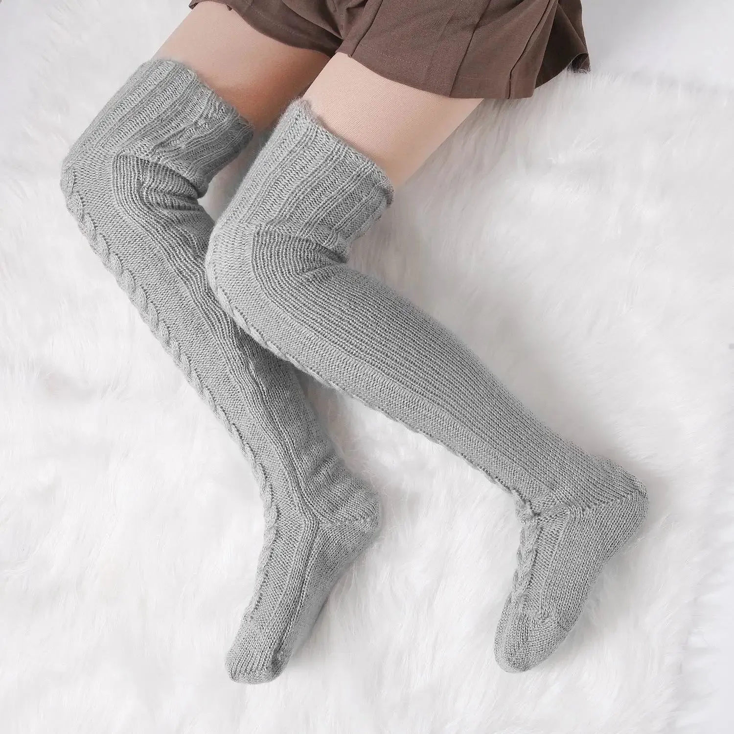 Knitted Knee High Leg Warmers Cozy Wool Winter Socks