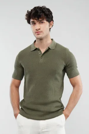 Knitted Polo Shirt - Olive Green