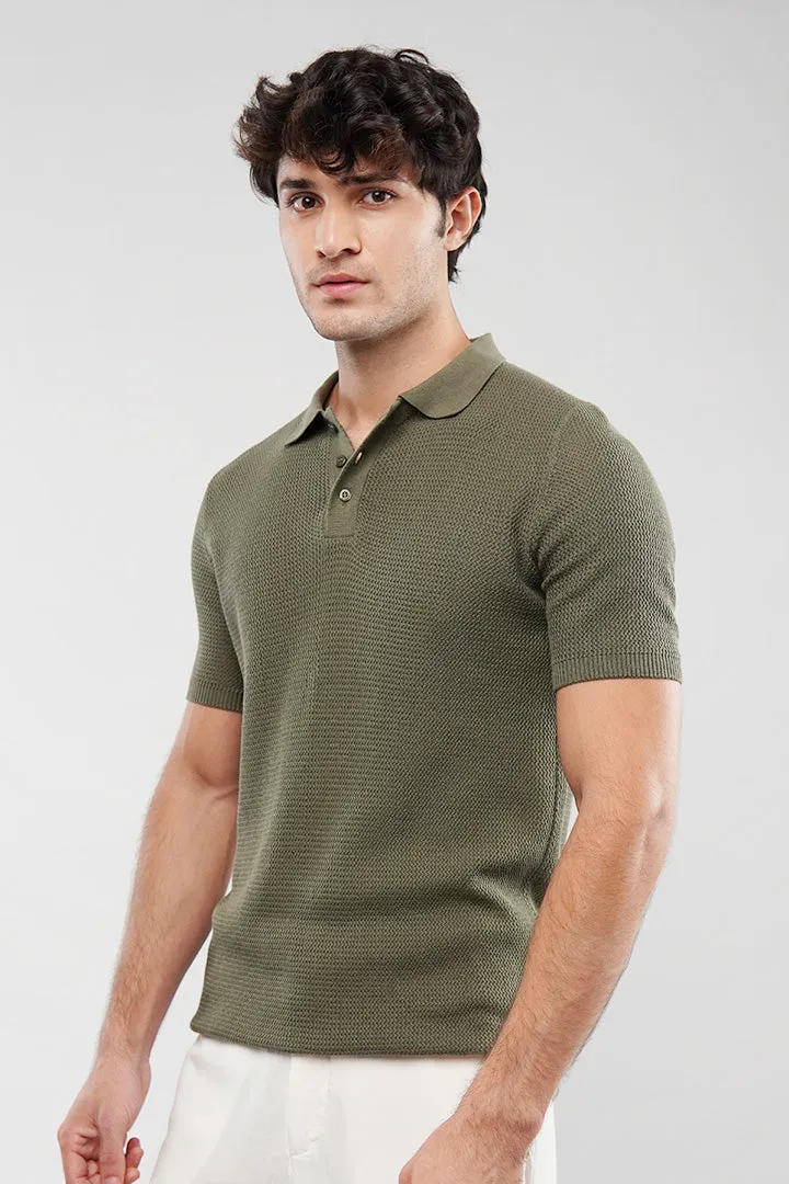 Knitted Polo Shirt - Olive Green