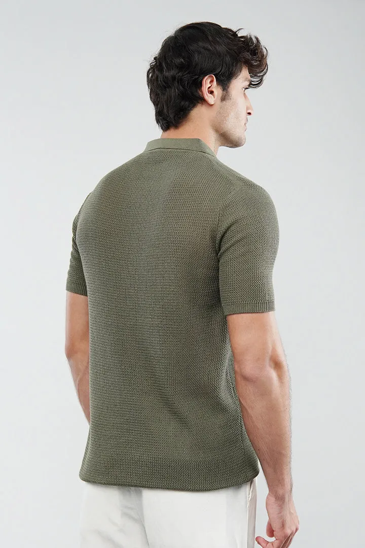 Knitted Polo Shirt - Olive Green